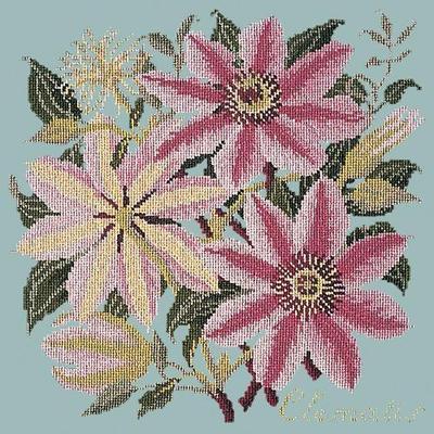 Clematis Needlepoint Kit Kits Elizabeth Bradley Design Pale Blue 
