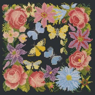 Clematis, Roses & Butterflies Needlepoint Kit Kits Elizabeth Bradley Design Black 
