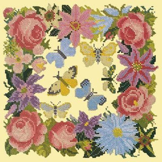 Clematis, Roses & Butterflies Needlepoint Kit Kits Elizabeth Bradley Design Butter Yellow 
