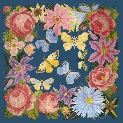 Clematis, Roses & Butterflies Needlepoint Kit Kits Elizabeth Bradley Design Dark Blue 
