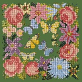 Clematis, Roses & Butterflies Needlepoint Kit Kits Elizabeth Bradley Design Dark Green 
