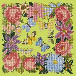 Clematis, Roses & Butterflies Needlepoint Kit Kits Elizabeth Bradley Design Pale Lime 
