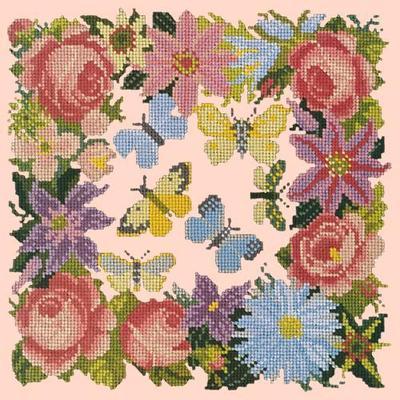 Clematis, Roses & Butterflies Needlepoint Kit Kits Elizabeth Bradley Design Salmon Pink 
