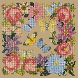 Clematis, Roses & Butterflies Needlepoint Kit Kits Elizabeth Bradley Design Sand 
