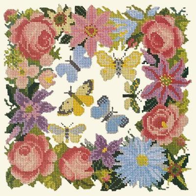 Clematis, Roses & Butterflies Needlepoint Kit Kits Elizabeth Bradley Design Winter White 

