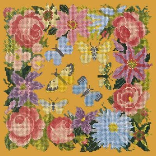 Clematis, Roses & Butterflies Needlepoint Kit Kits Elizabeth Bradley Design Yellow 
