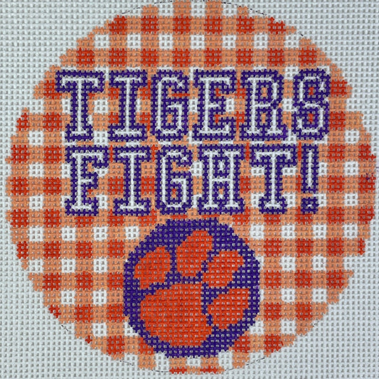 Clemson Gingham Round Painted Canvas Wipstitch Needleworks 