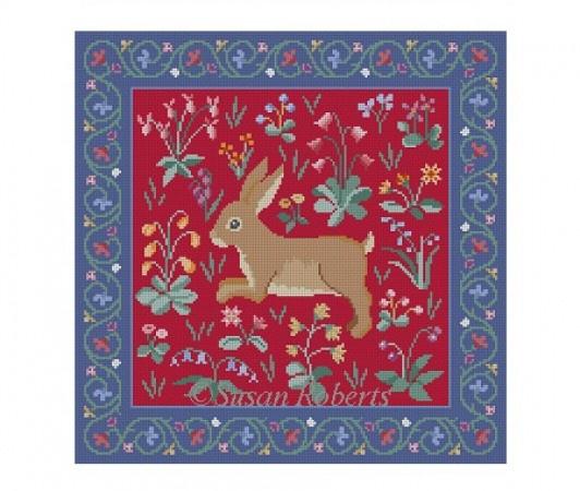 Cluny Rabbit Red Painted Canvas Susan Roberts Needlepoint Designs Inc. 
