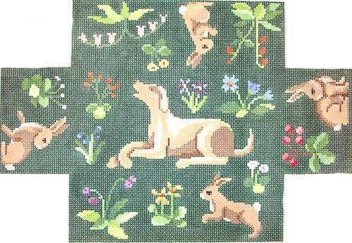 Cluny Rabbits and Hound Brick Painted Canvas Susan Roberts Needlepoint Designs, Inc. 