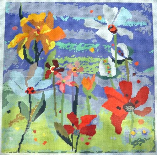 Collage Bouquet - Blue Painted Canvas Birds of a Feather 