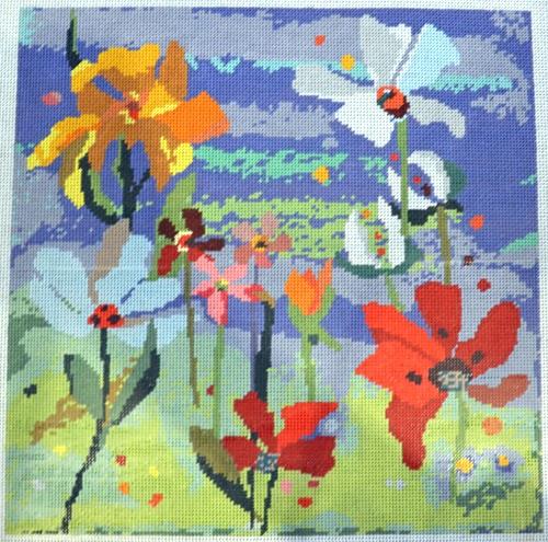 Collage Bouquet   Blue Painted Canvas Birds of a Feather  - 1