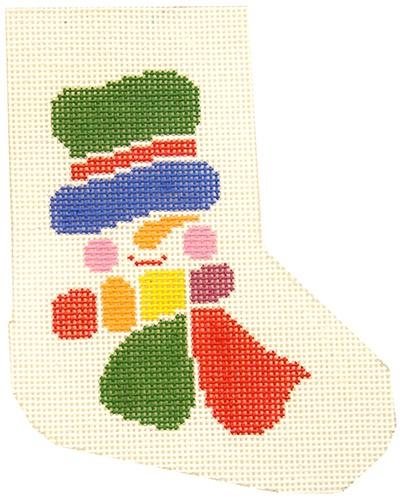 Color Block Snowman Mini Stocking Painted Canvas Lee's Needle Art Inc.  - 1