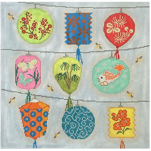 Colored Lanterns Strung Up Painted Canvas Alice Peterson Company  - 1