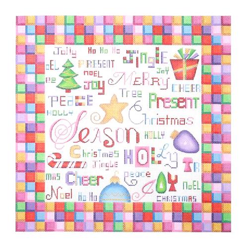 Colorful Christmas Words Pillow Painted Canvas Burnett & Bradley  - 1