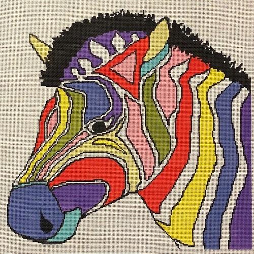 Colorful Zebra Painted Canvas A Stitch in Time  - 1