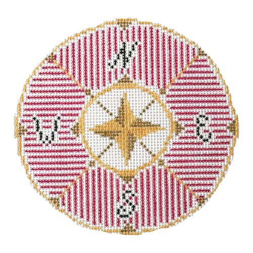Compass in Pink Painted Canvas The Plum Stitchery  - 1
