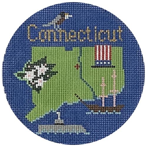 Connecticut Ornament Painted Canvas Silver Needle 