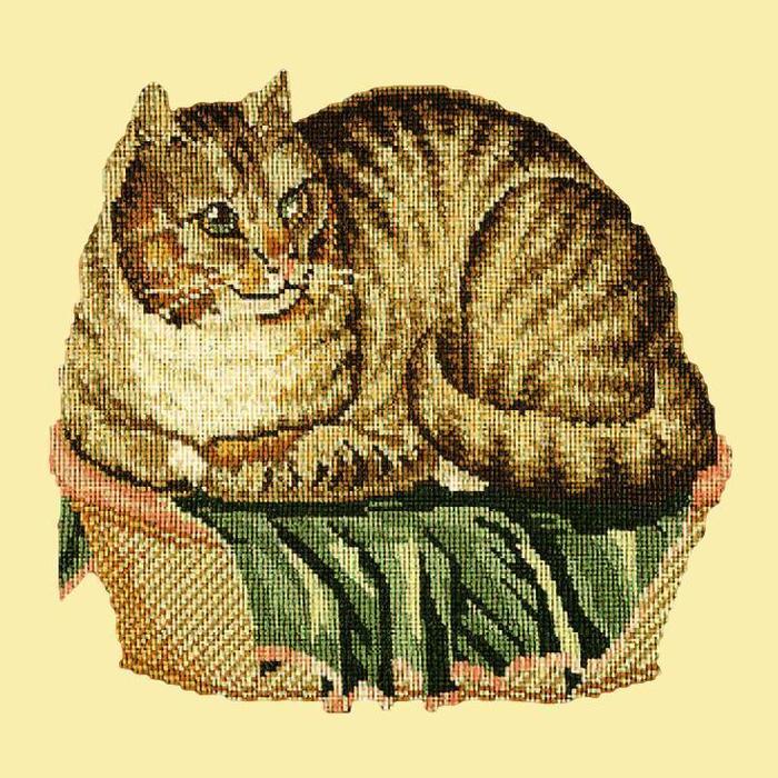 Contented Cat Needlepoint Kit Kits Elizabeth Bradley Design Butter Yellow 
