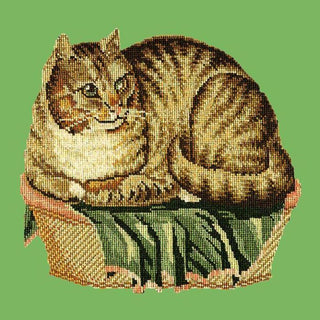 Contented Cat Needlepoint Kit Kits Elizabeth Bradley Design Grass Green 
