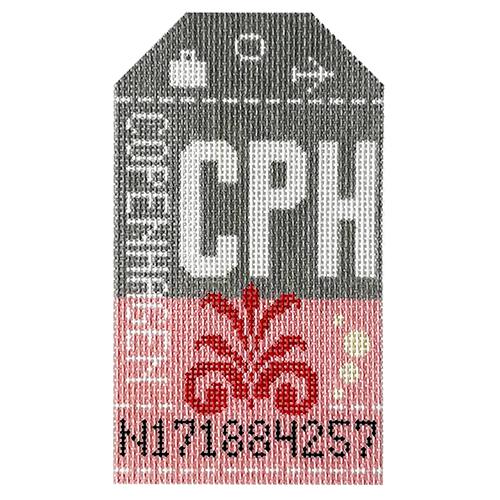 Copenhagen CPH Vintage Travel Tag Painted Canvas Hedgehog Needlepoint 
