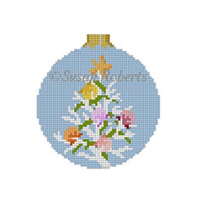Coral Christmas Tree 3" Round Painted Canvas Susan Roberts Needlepoint Designs Inc. 