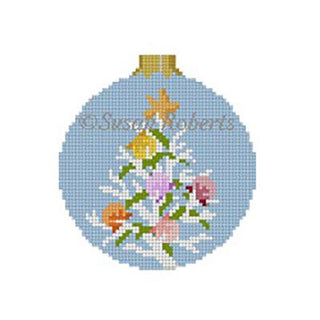Coral Christmas Tree 3" Round Painted Canvas Susan Roberts Needlepoint Designs Inc. 
