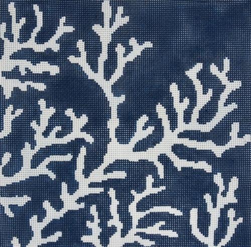 Coral   Navy Background Painted Canvas CBK Needlepoint Collections  - 1