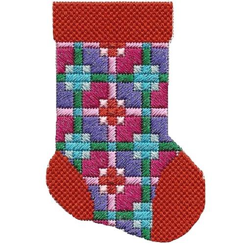 Coral & Purple Mini Sock with Stitch Guide Painted Canvas A Stitch in Time 