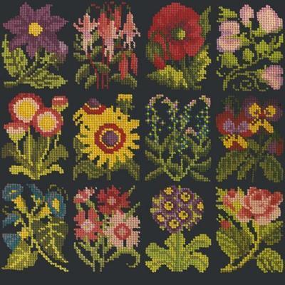Cottage Garden Favourites Needlepoint Kit Kits Elizabeth Bradley Design Black 