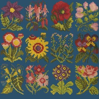Cottage Garden Favourites Needlepoint Kit Kits Elizabeth Bradley Design Dark Blue 
