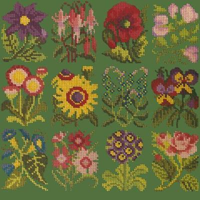 Cottage Garden Favourites Needlepoint Kit Kits Elizabeth Bradley Design Dark Green 
