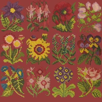 Cottage Garden Favourites Needlepoint Kit Kits Elizabeth Bradley Design Dark Red 
