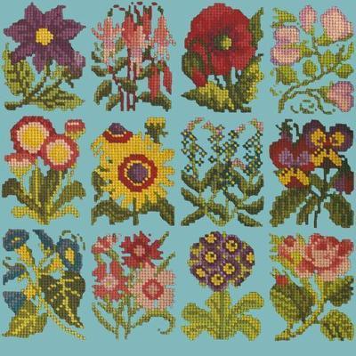 Cottage Garden Favourites Needlepoint Kit Kits Elizabeth Bradley Design Duck Egg Blue 
