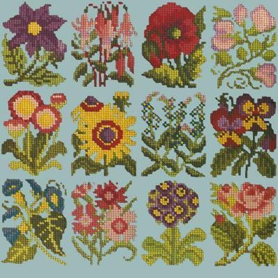 Cottage Garden Favourites Needlepoint Kit Kits Elizabeth Bradley Design Pale Blue 
