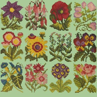 Cottage Garden Favourites Needlepoint Kit Kits Elizabeth Bradley Design Pale Green 
