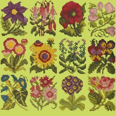 Cottage Garden Favourites Needlepoint Kit Kits Elizabeth Bradley Design Pale Lime 
