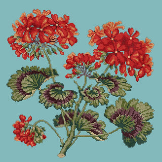 Cottage Garden Geranium Needlepoint Kit Kits Elizabeth Bradley Design Duck Egg Blue 
