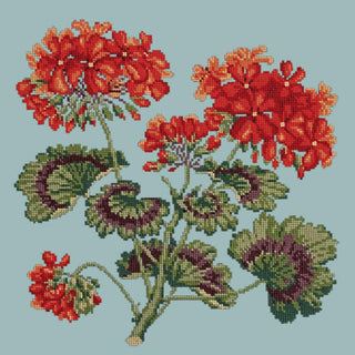 Cottage Garden Geranium Needlepoint Kit Kits Elizabeth Bradley Design Pale Blue 
