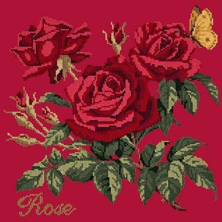 Cottage Garden Rose Needlepoint Kit Kits Elizabeth Bradley Design Bright Red 
