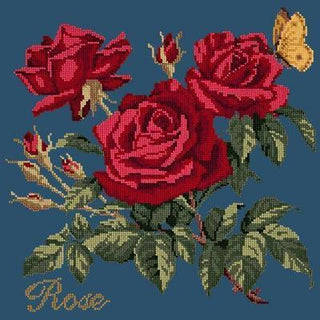 Cottage Garden Rose Needlepoint Kit Kits Elizabeth Bradley Design Dark Blue 
