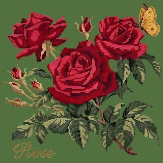 Cottage Garden Rose Needlepoint Kit Kits Elizabeth Bradley Design Dark Green 
