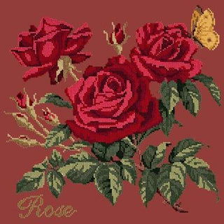 Cottage Garden Rose Needlepoint Kit Kits Elizabeth Bradley Design Dark Red 
