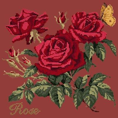 Cottage Garden Rose Needlepoint Kit Kits Elizabeth Bradley Design Dark Red 
