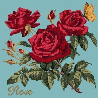 Cottage Garden Rose Needlepoint Kit Kits Elizabeth Bradley Design Duck Egg Blue 
