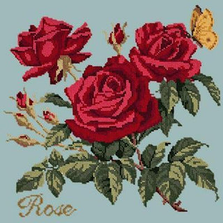 Cottage Garden Rose Needlepoint Kit Kits Elizabeth Bradley Design Pale Blue 
