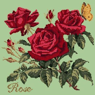 Cottage Garden Rose Needlepoint Kit Kits Elizabeth Bradley Design Pale Green 
