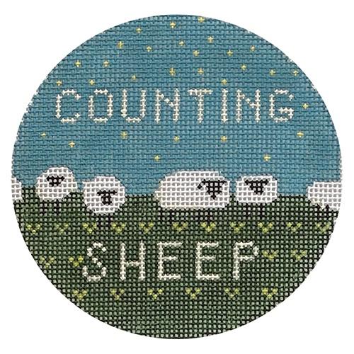 Counting Sheep Round Painted Canvas Alice & Blue 