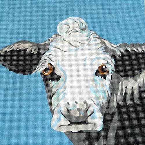 Cow on Blue Painted Canvas The Meredith Collection 