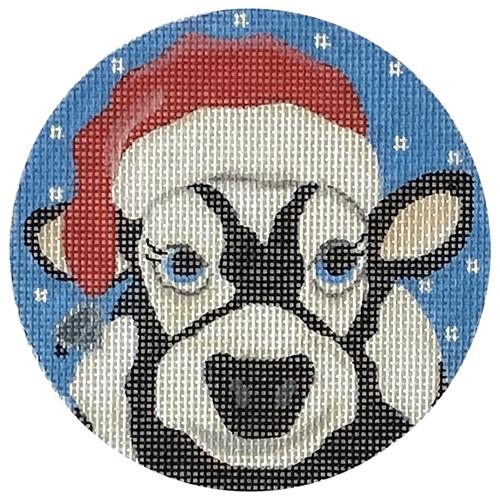 Cow Santa Round Painted Canvas Pepperberry Designs 