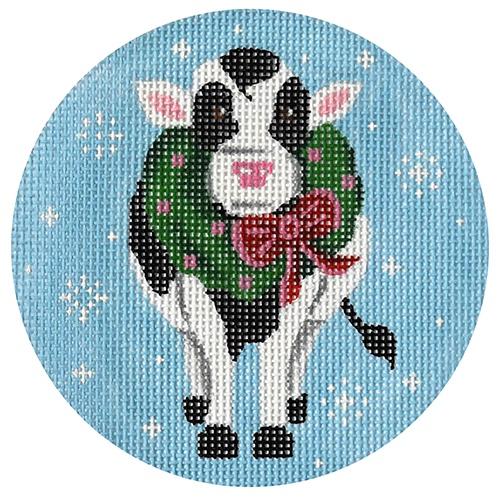 Cow with Wreath Ornament Painted Canvas Pepperberry Designs 
